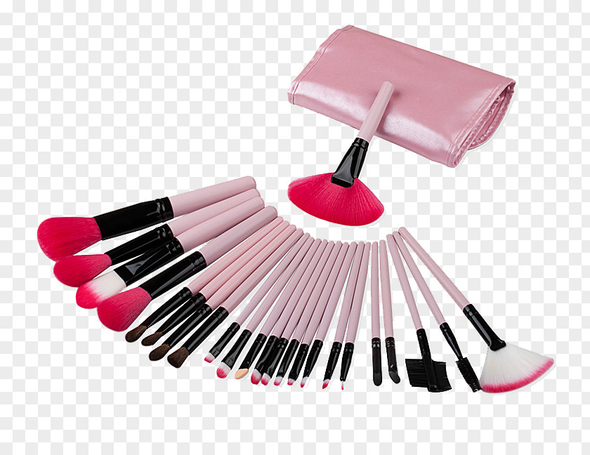 Full Set Of Pink Makeup Brushes Cosmetics Brush Foundation Face Powder PNG