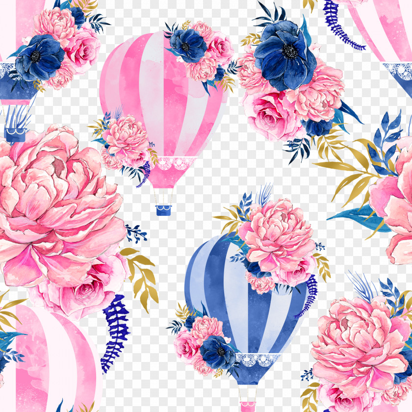 Flower Hot Air Balloon Watercolor Painting Clip Art PNG