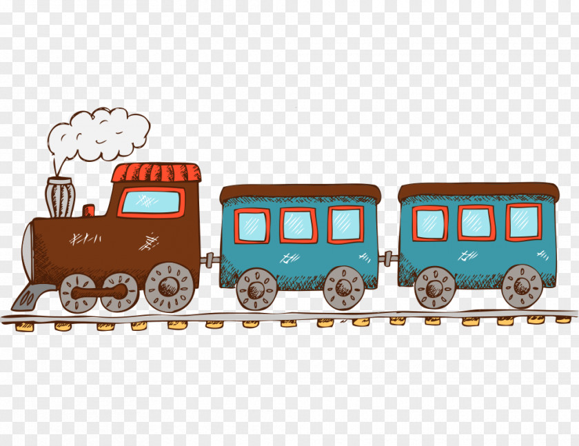 Painted Train Rail Transport Steam Locomotive Illustration PNG