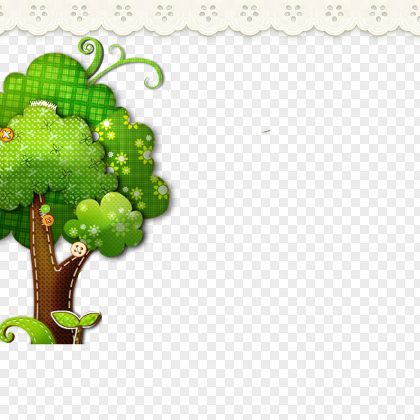 Cartoon Tree Lace Border Microsoft PowerPoint Animation Template PNG