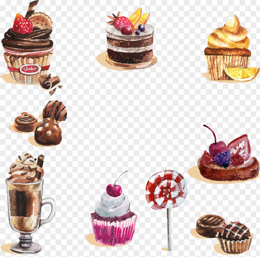 Hand-painted Watercolor Cakes Collection Painting Dessert Cupcake Candy PNG