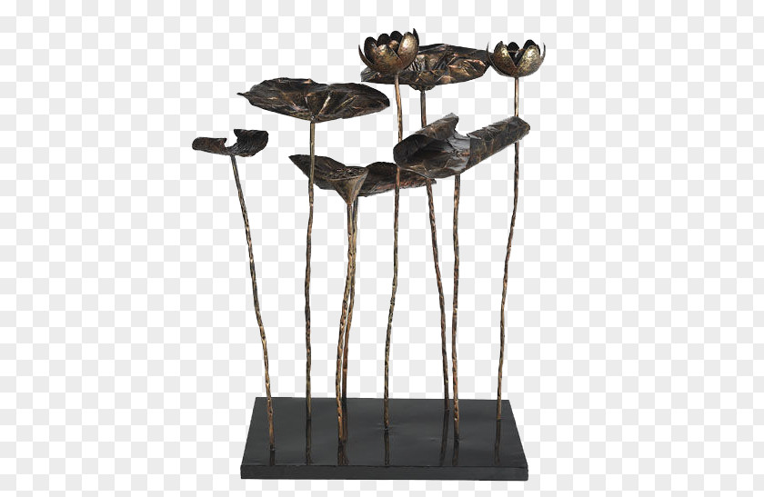 Black Metal Lotus Sculpture Iron PNG