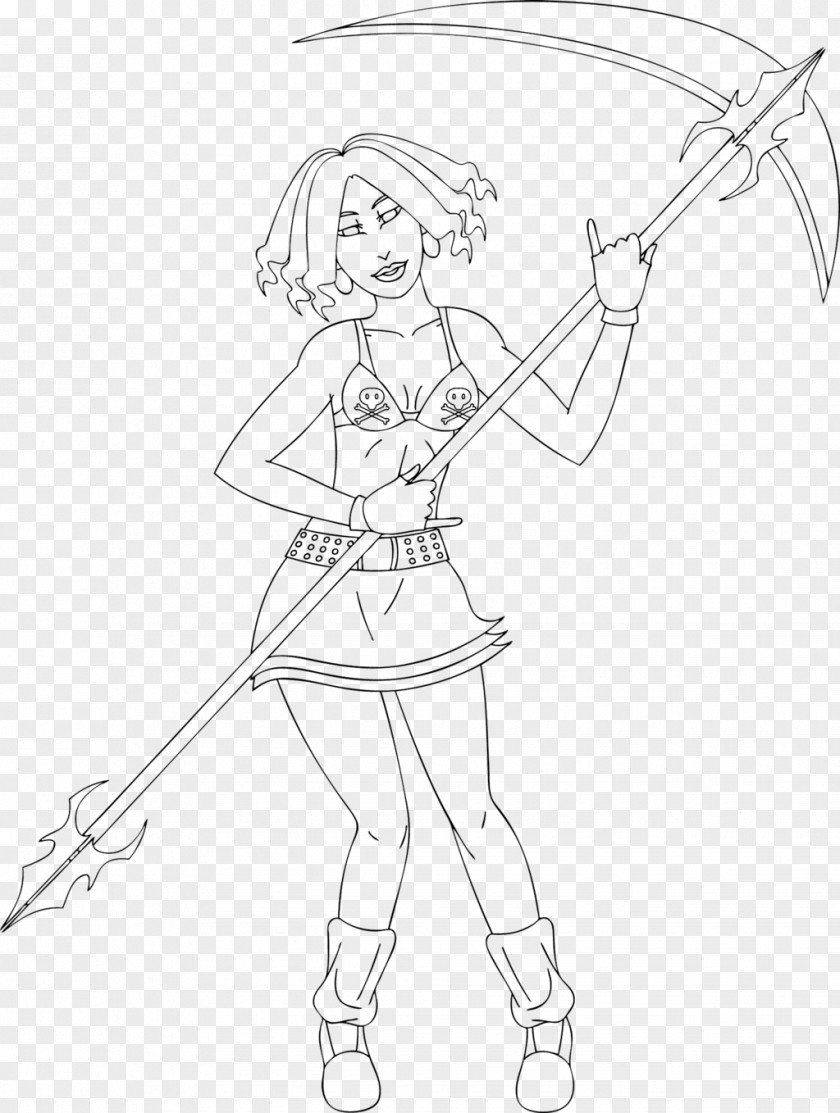 Scythe Line Art White Cartoon Character Sketch PNG