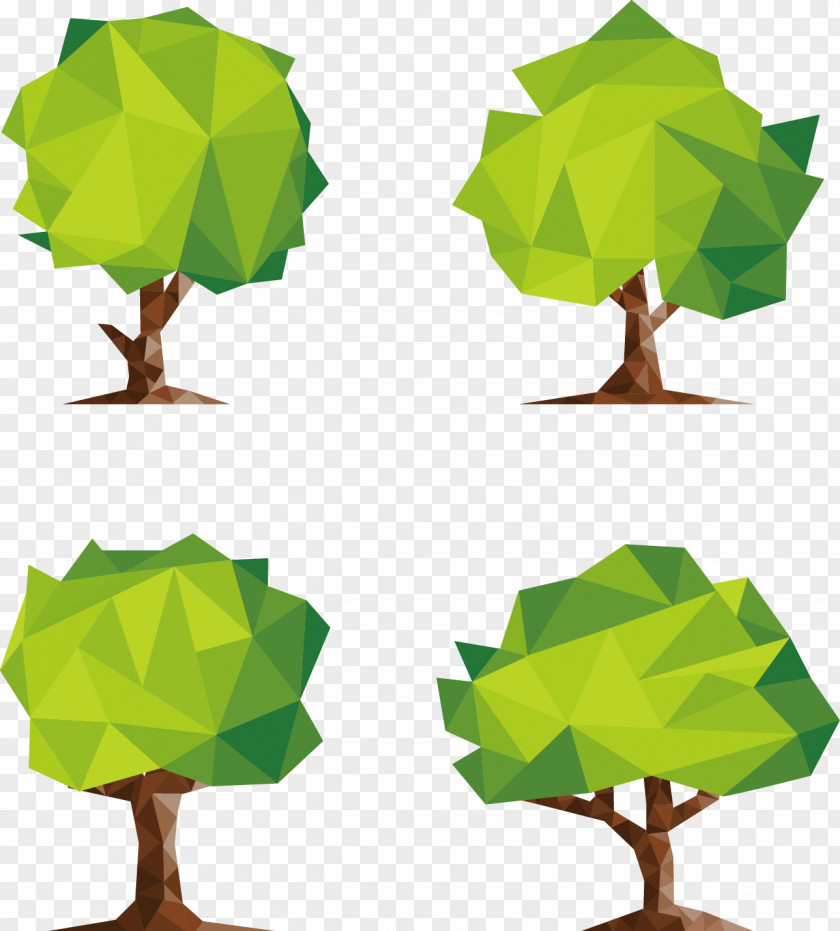 Vector Hand-painted Low Polygon Trees Poly Tree PNG