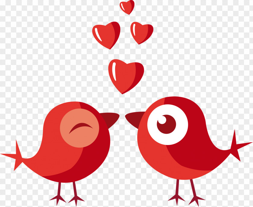 Cartoon Painted Red Love Birds Valentines Day Romance Wallpaper PNG