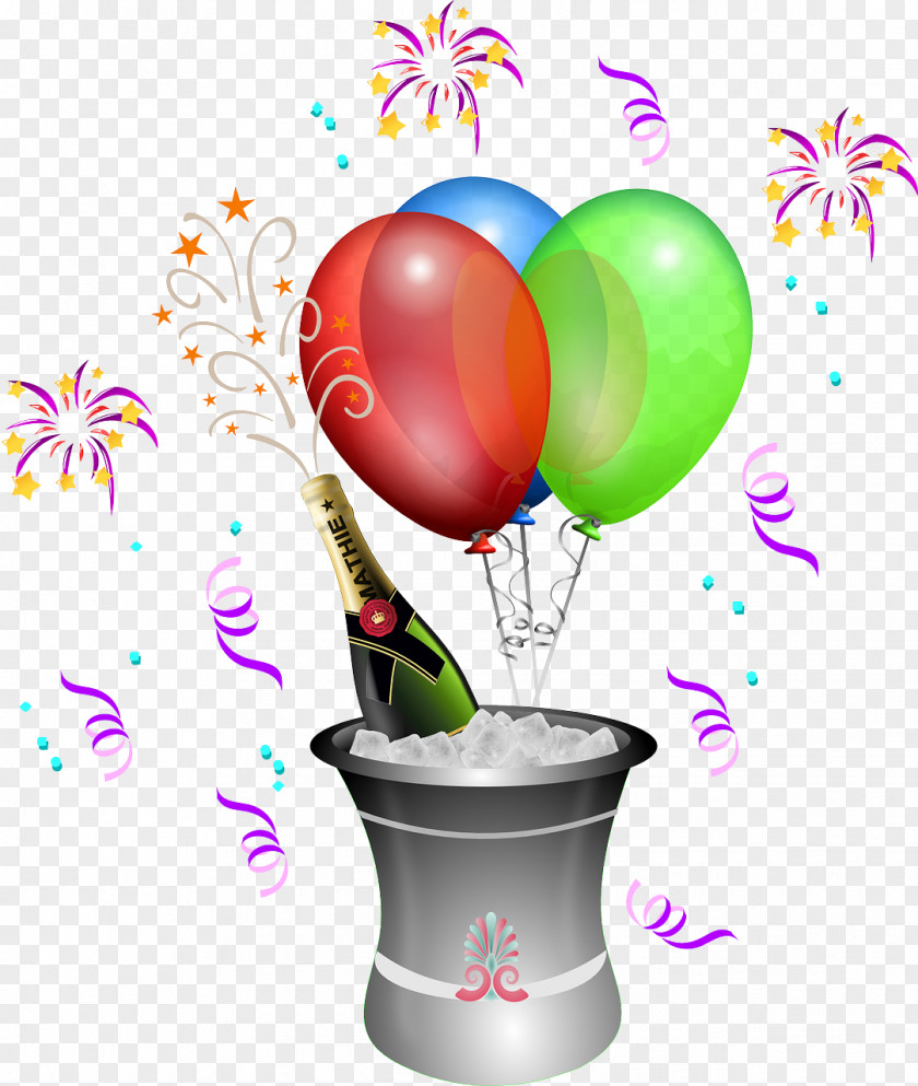 Chilled Champagne Balloon Party Birthday Clip Art PNG