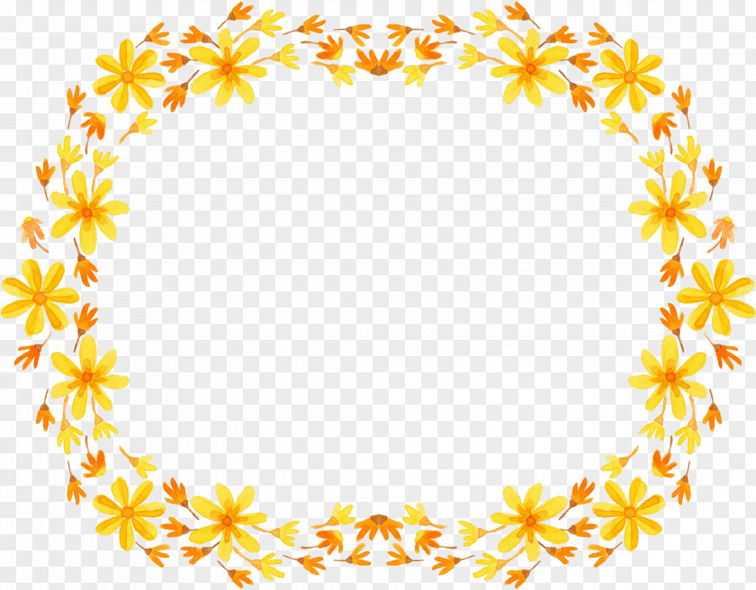 Yellow Floral Decoration Borders Border Flowers Picture Frame Wreath PNG