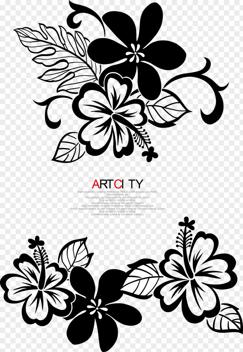 Floral Decoration Black And White Motif Flower PNG