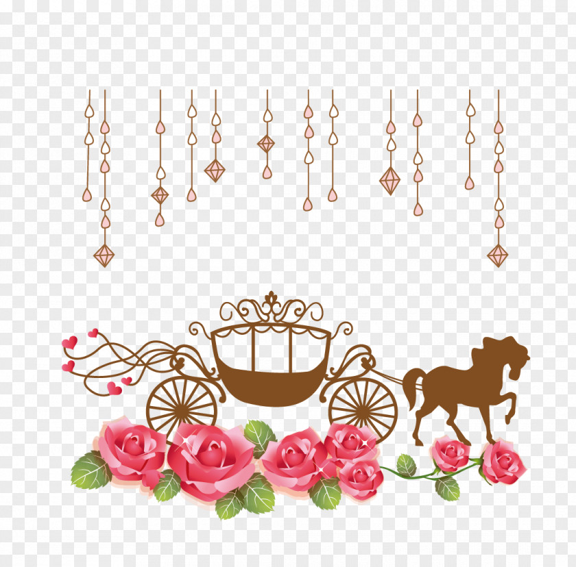 Vector Flowers Carriage Wedding Invitation Horse PNG