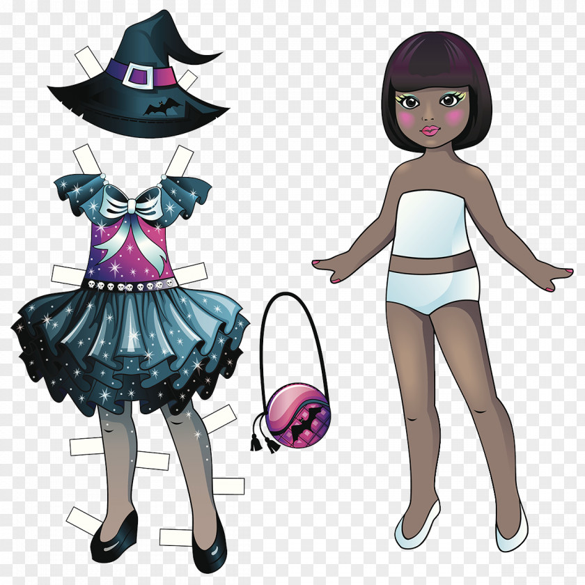 Halloween Witch Paper Doll Stock Illustration PNG