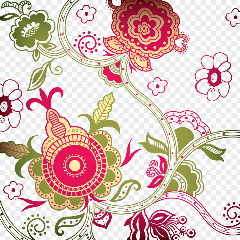 Motif Floral Design Batik Pattern Clip Art Vignette PNG