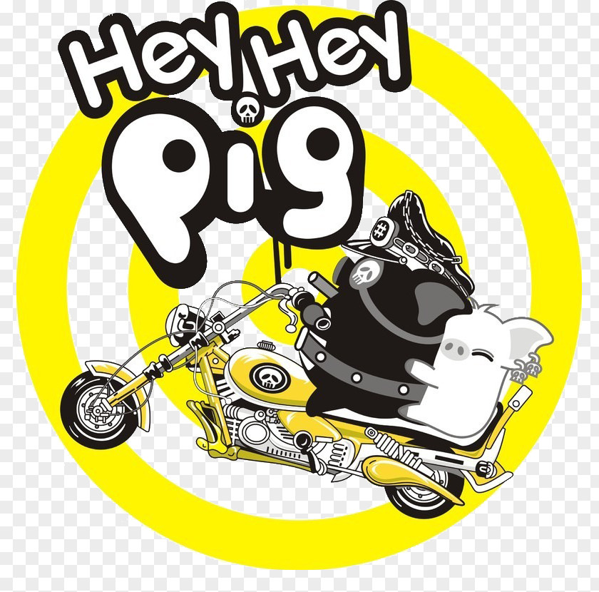 Pig Motorcycle Domestic Cartoon Black And White PNG