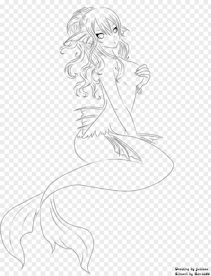 Mermaid Tail Line Art Drawing Sketch PNG