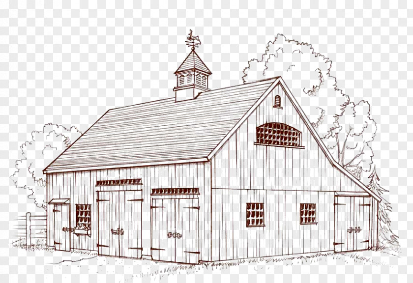 Barn Roof House Facade Sketch PNG