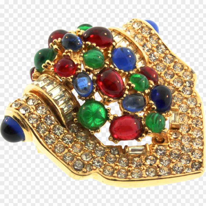 Emerald Ruby Brooch Imitation Gemstones & Rhinestones PNG