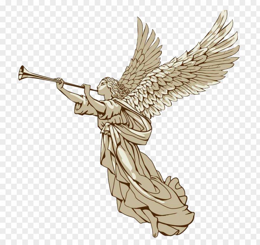 Angel Statue Trumpet Illustration PNG