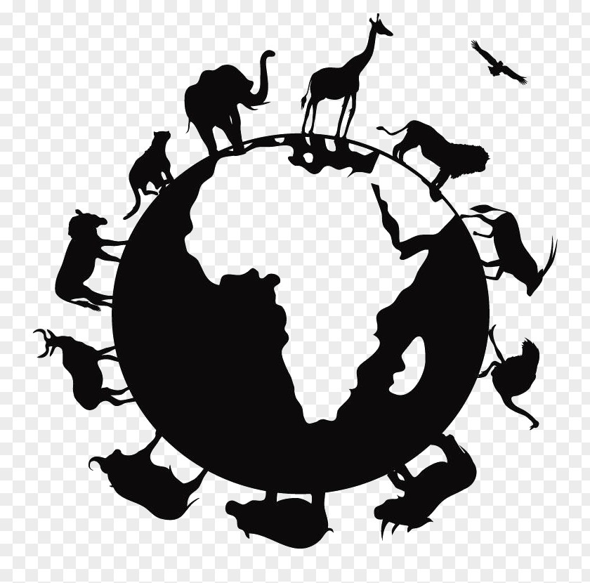 Simple Black Earth Globe Animal Clip Art PNG