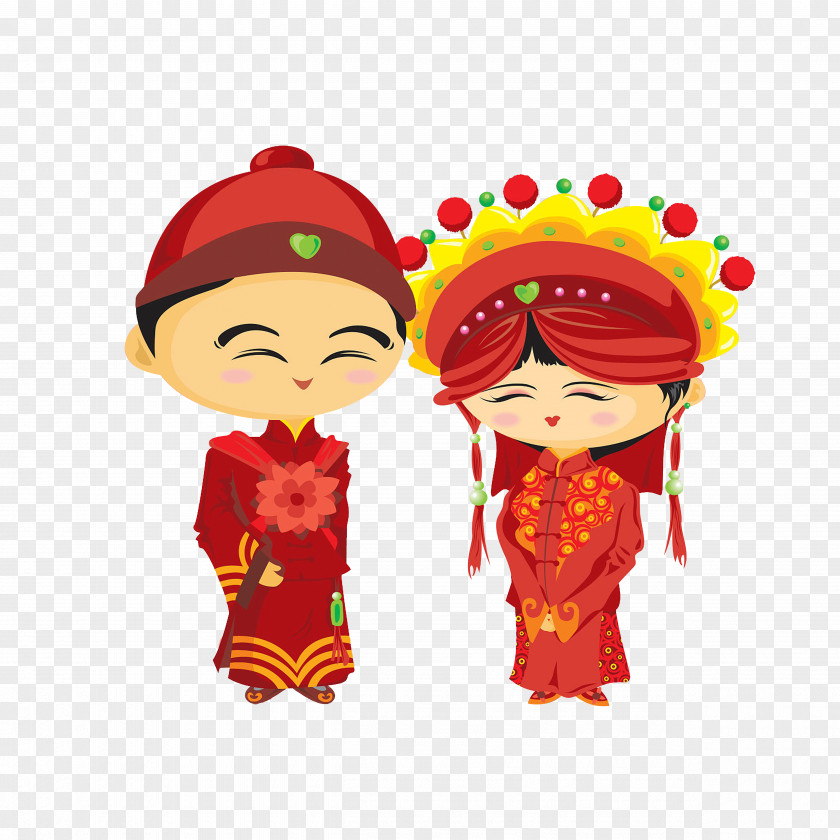 Smiling Groom And Bride Wedding Bridegroom Chinese Marriage Illustration PNG
