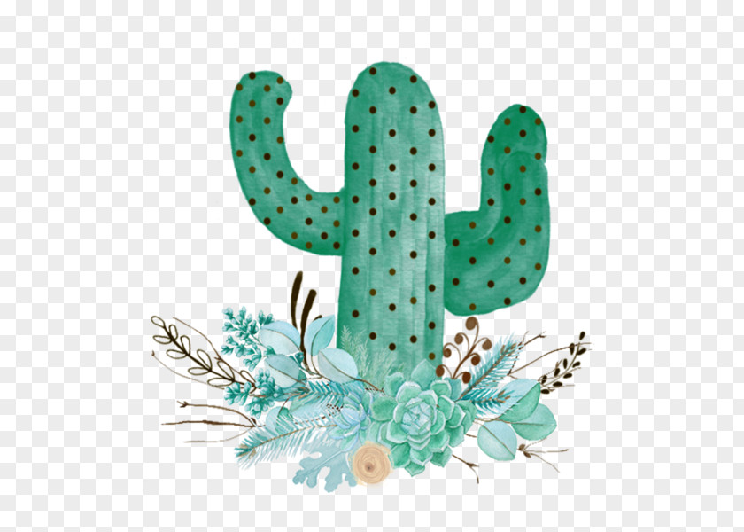 Saguaro Prickly Pear Green Leaf Watercolor PNG