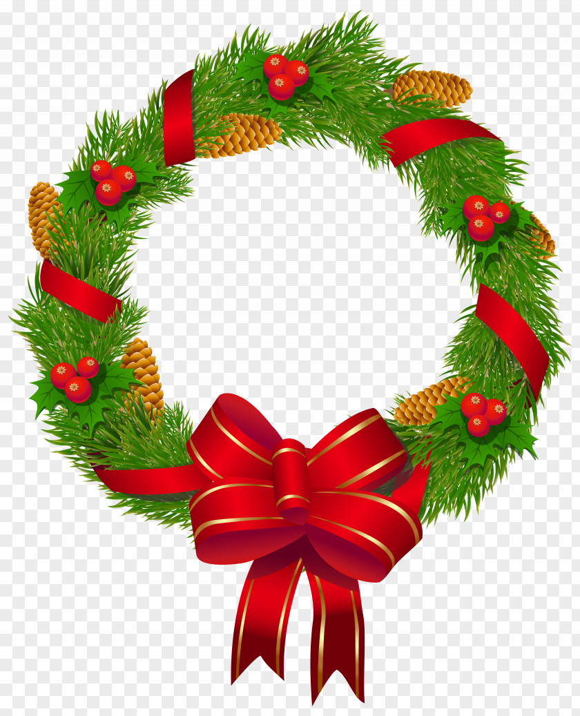Christmas Pine Wreath With Red Bow Clipart Image Decoration Ornament Tree PNG