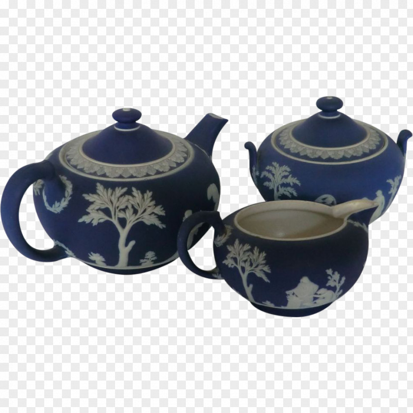 Kettle Cobalt Blue Jasperware Tea Set Teapot PNG