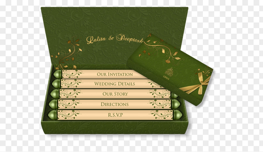Traditional Indian Wedding Invitation Green Convite PNG