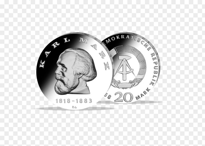 Karl Marx East Germany Silver Commemorative Coin Deutsche Mark PNG