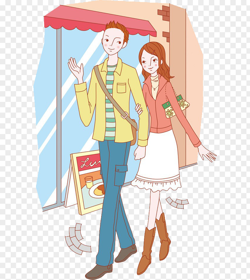 Hand-painted Cartoon Couple Shopping Illustration Significant Other PNG