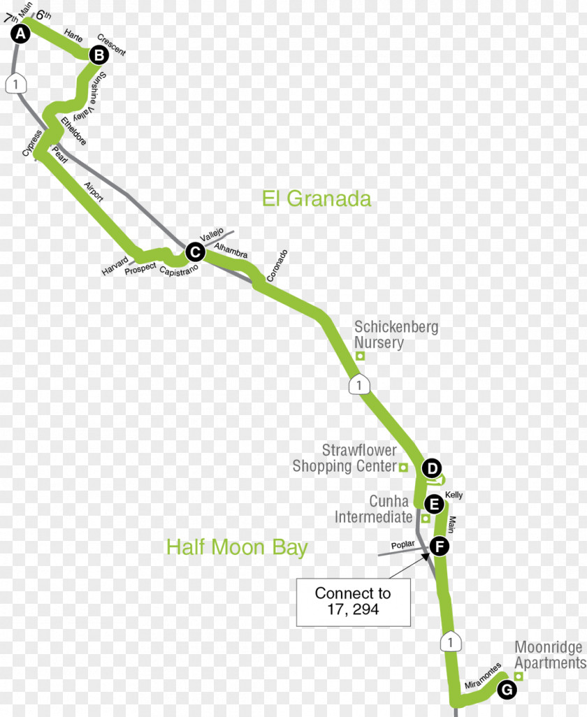 Bus Map School Days SamTrans Main / Poplar PNG