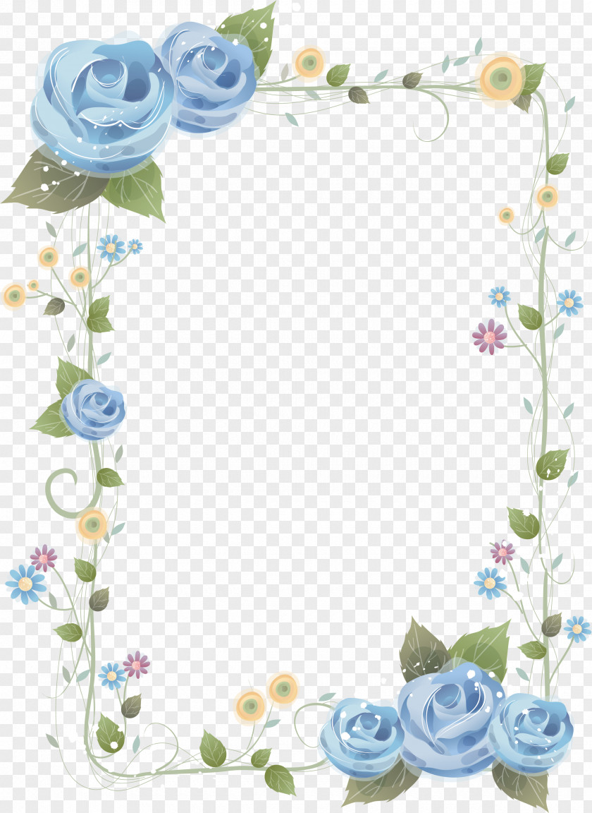 Chinese Border Flower Blue Rose Picture Frames Clip Art PNG