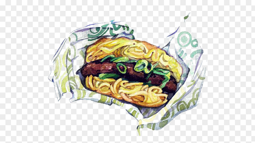 Bread Painted Ramen Hamburger Watercolor Painting Illustrator Illustration PNG
