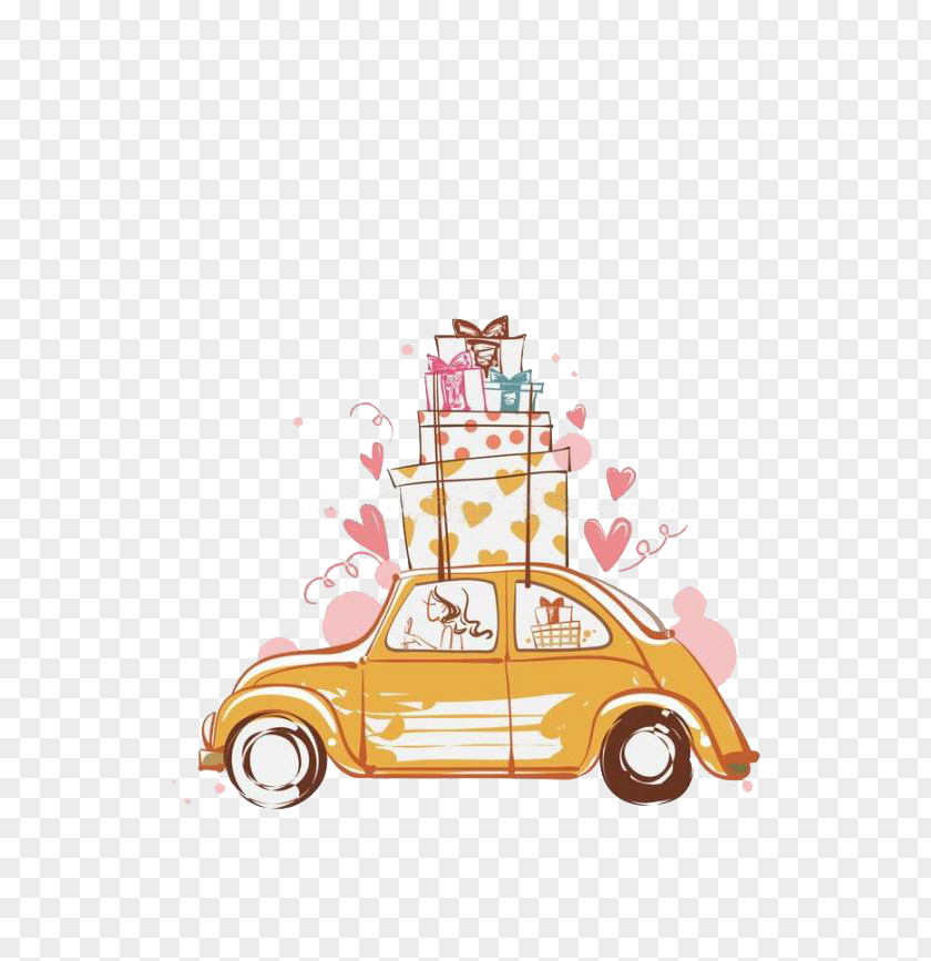 Car Carrying Gifts Cartoon PNG