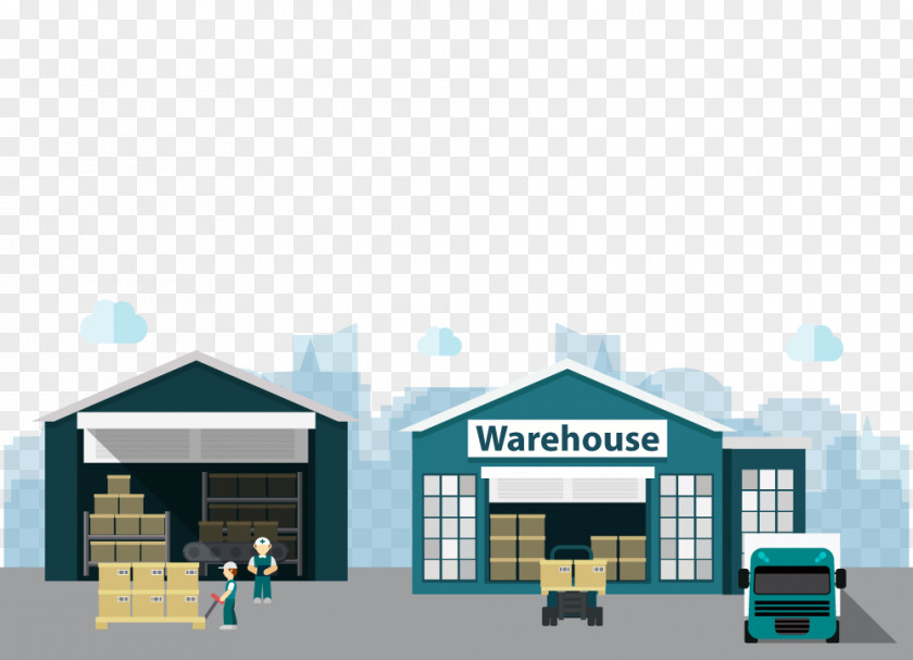 Cartoon Picture Material Warehouse Building Logistics Distribution PNG