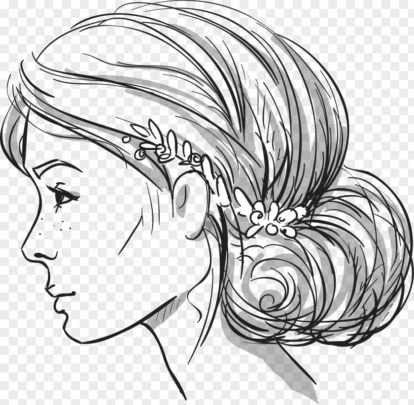 Avatar Sketch Vector Hairstyle Bun Braid Drawing PNG