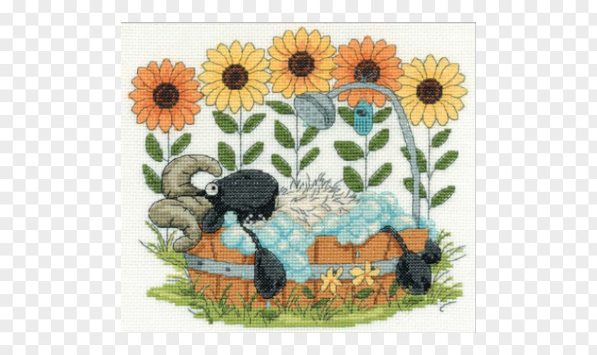 Count Your Sheep Cross-stitch Hand-Sewing Needles Yarn Floral Design Craft PNG