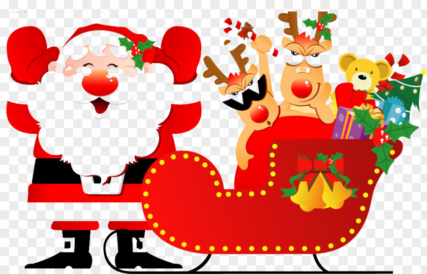 Santa Claus Sleigh Picture Material Reindeer Christmas Card PNG
