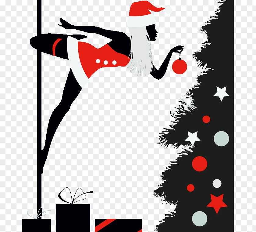 Christmas Tree With Pole Dancing Beauty Santa Claus Dance PNG