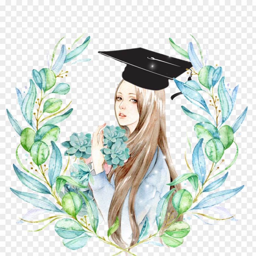 Graduate Flower Graduation Bouquet Watercolor Painting Image Olive Leaf PNG