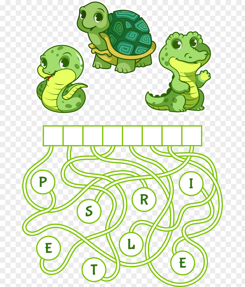 Vector Green Turtle Dinosaur Maze Educational Puzzle Game Find The Hidden Word Cartoon Illustration PNG