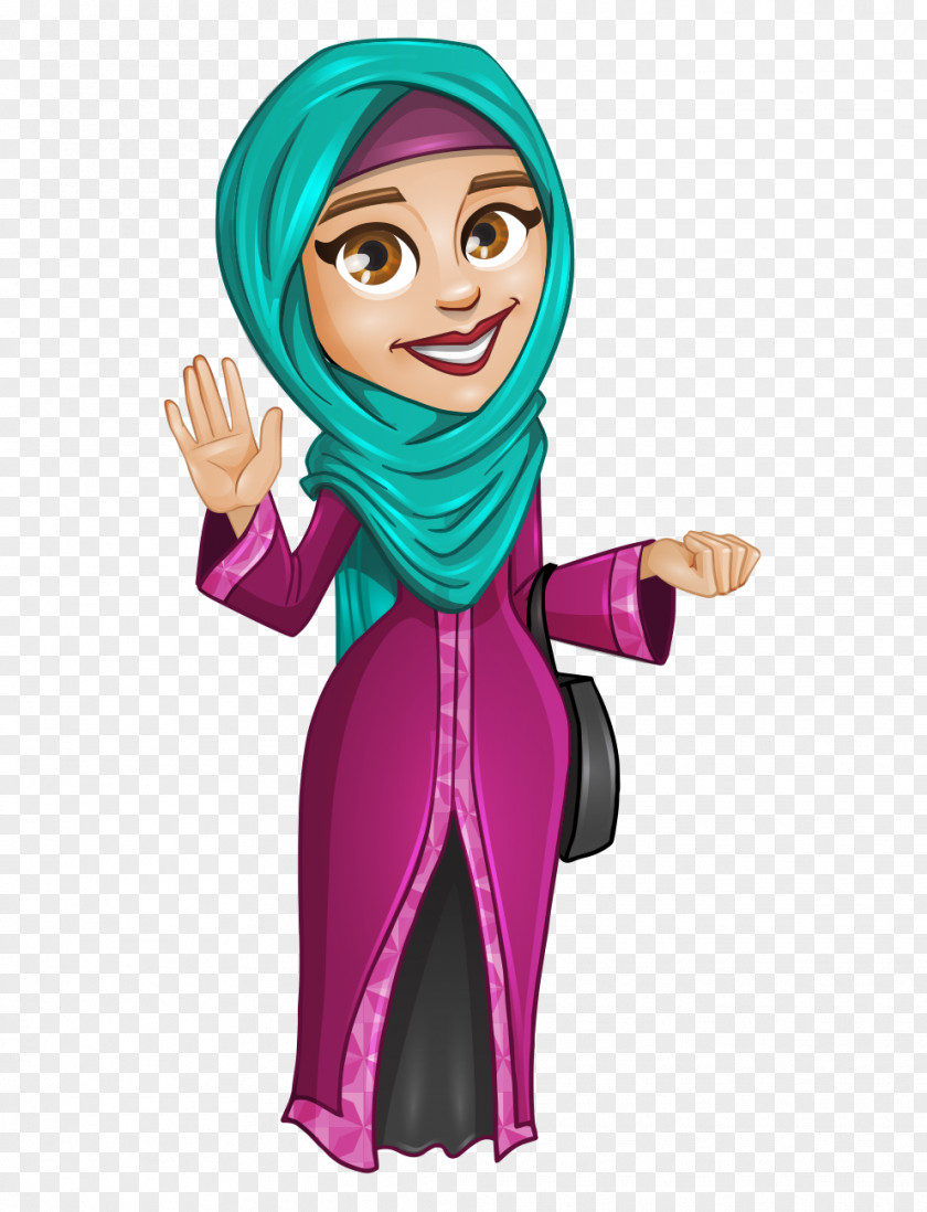 Cartoon Illustration PNG Illustration, painted Arab charming girl, woman wearing hijab and abaya illustration clipart PNG