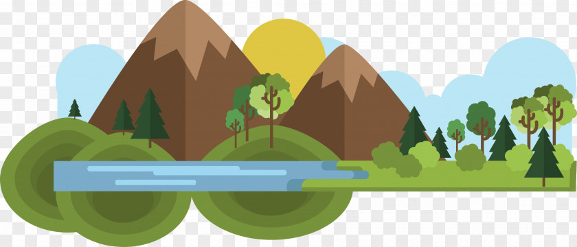 Flat Mountain Water Adobe Illustrator Template PNG