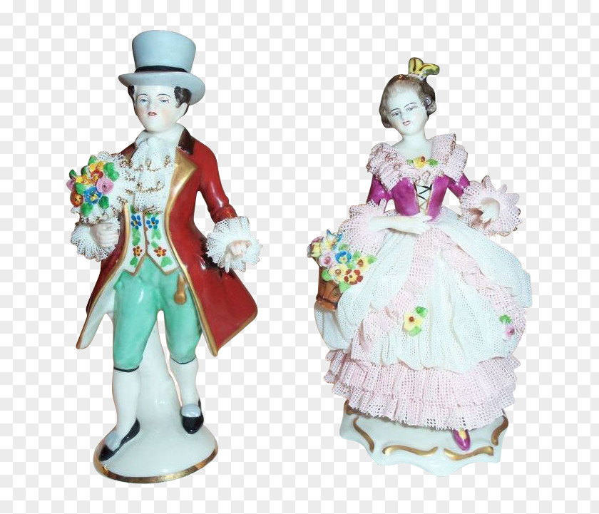 Hand-painted Vintage Lace Frankenthal Dresden Figurine Volkstedt Porcelain PNG