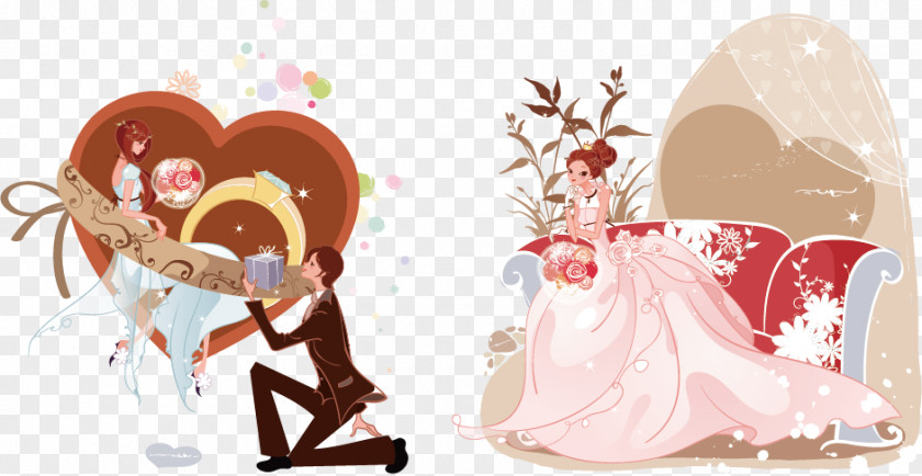 Creative Cartoon Wedding Marriage Proposal Significant Other Bridegroom Kneeling PNG