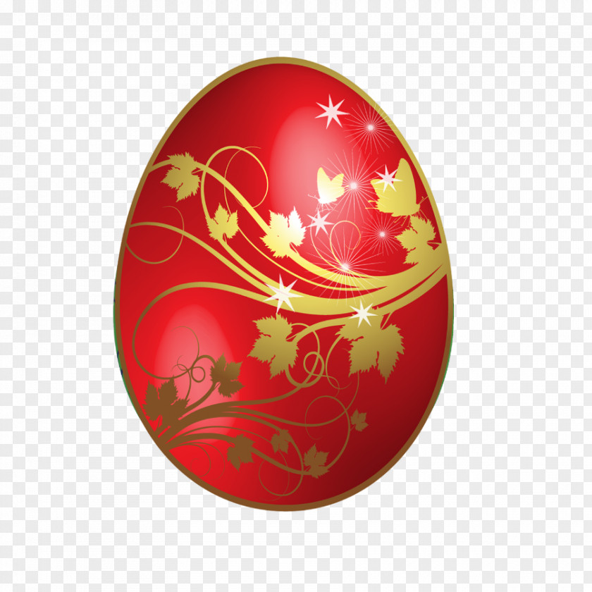 Large Red Easter Egg With Gold Flowers Ornaments Clip Art PNG