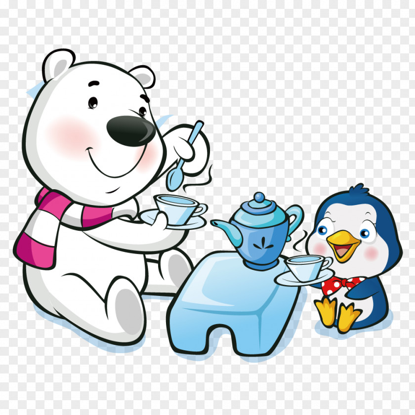 Tea Polar Bears And Penguins Bear Cartoon Wallpaper PNG
