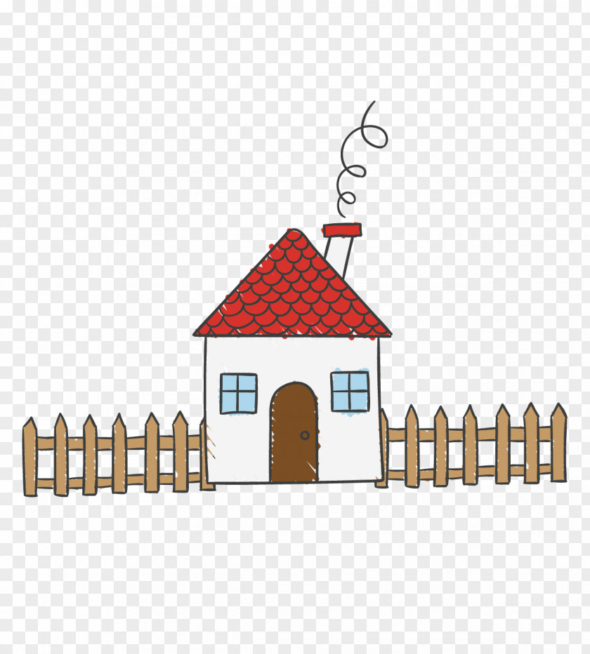 Vector Cartoon House And Fence Computer File PNG