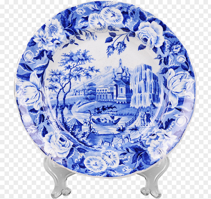 Plate Blue And White Pottery Ceramic Cobalt Platter PNG