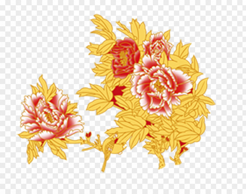 Golden Peony Floral Design Flower PNG