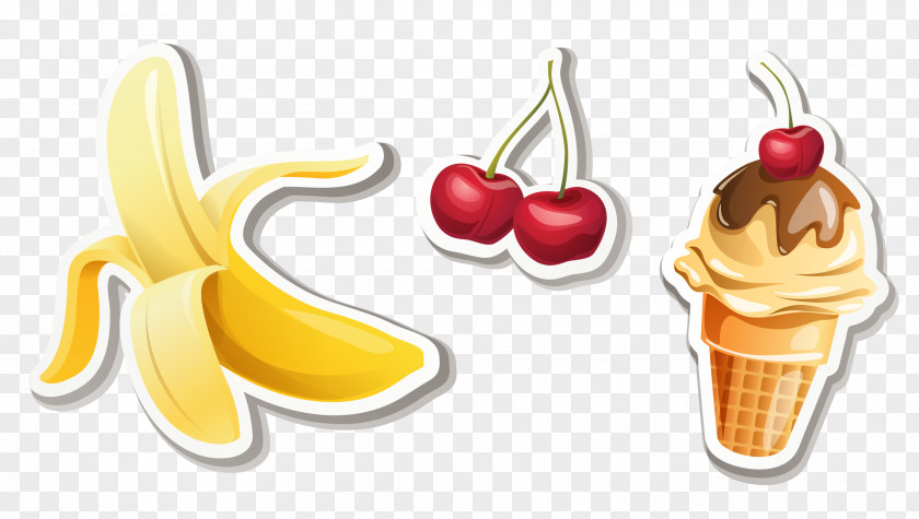 Vector Banana Cherry Ice Cream Cone Fruit PNG