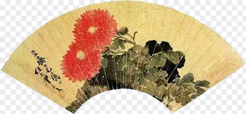 Red Dandelion Fan Pattern Singapore Chinese Painting Middle Age PNG